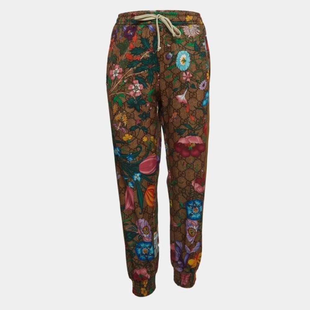 Gucci Jersey Gg Logo Flora Floral Multicolor Womens Track Pants Small